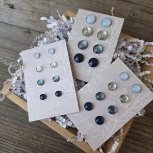 Collection Arctic Frost, boucles d'oreilles en titane, clous d'oreilles scintillants, oreilles sensibles, hypoallergénique, ensemble-cadeau de quatre paires