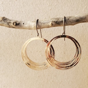 Shiny Gold Hoop Earrings, Titanium Hooks, Sensitive Ears, Hypoallergenic, Layered Hoops