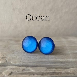 Ocean Pearlescent Earrings, Titanium Posts, Sensitive Ears, Hypoallergenic Studs, Metallic Blue Studs