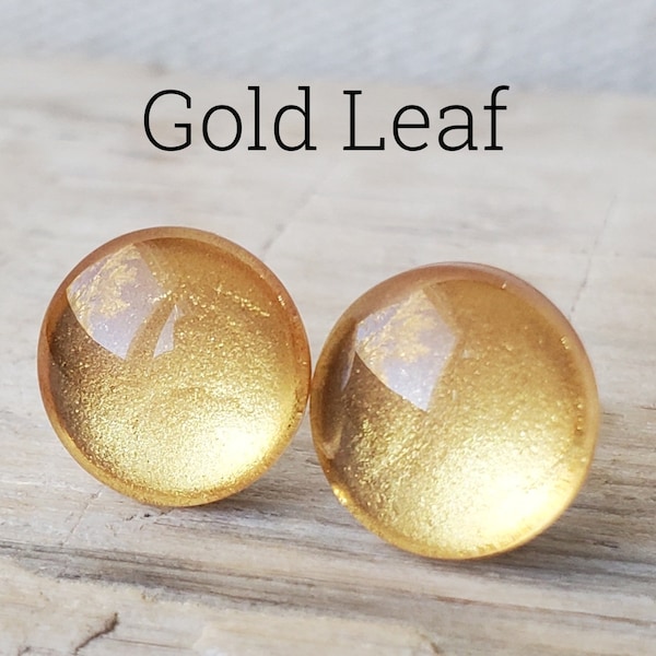 Gold Leaf Metallic Shimmer Earrings, Titanium Posts, Bright Gold Metallic Studs, Hypoallergenic Studs, Sensitive Ears