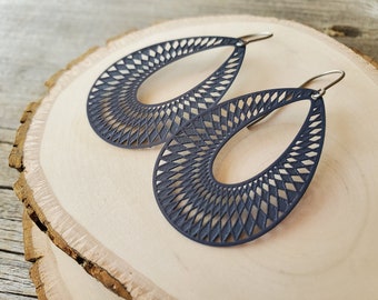 Metal Design Earrings, Titanium Hooks, Sensitive Ears, Hypoallergenic, Delicate Laser Cut Design, Seven Color Choices