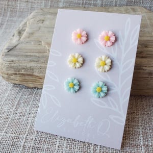 Daisy Earrings, Titanium Posts, Hypoallergenic, Sensitive Ears, Pastel Colors, Earring Gift Set