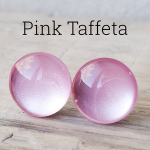 Pink Taffeta Pearlsecent Shimmer Earrings, Titanium Posts, Sensitive Ears, Hypoallergenic, Pale Pink Studs