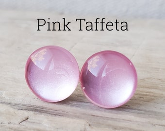 Pink Taffeta Pearlsecent Shimmer Earrings, Titanium Posts, Sensitive Ears, Hypoallergenic, Pale Pink Studs