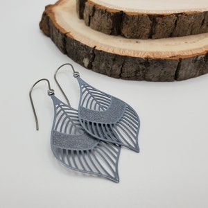 Lightweight Metal Earrings, Titanium Hooks, Sensitive Ears, Hypoallergenic, Delicate Laser Cut Design, Four Color Choices