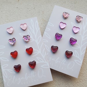 Heart Earrings, Titanium Posts, Sensitive Ears, Hypoallergenic, Choose Your Own Colors Gift Set, Glitter Heart Studs