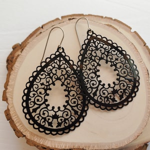 Scalloped Edge Teardrop Earrings, Five Color Choices, Titanium Hooks, Sensitive Ears, Hypoallergenic, Delicate Metal Design