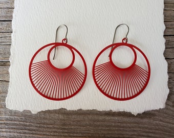 Radiating Rays, Metal Earrings, Titanium Hooks, Sensitive Ears, Hypoallergenic, Delicate Laser Cut Design, Four Color Choices