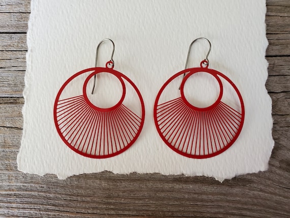 Radiating Rays, Metal Earrings, Titanium Hooks, Sensitive Ears,  Hypoallergenic, Delicate Laser Cut Design, Four Color Choices 