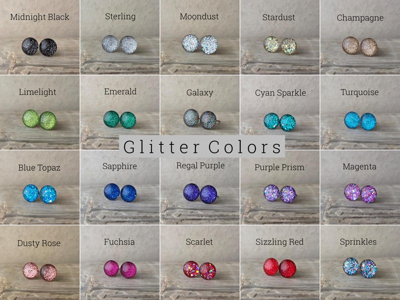 Build Your Own Custom Earring Set, Glitter Studs Gift Box 4 Pair Set, Titanium Posts, Hypollergenic, Sensitive Ears image 5