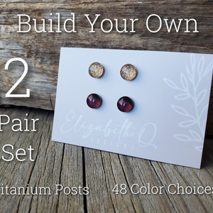 Build Your Own Earring Set, Glitter Studs 2 Pair Set, Titanium Posts, Hypoallergenic,  Sensitive Ears, Custom Gift Set