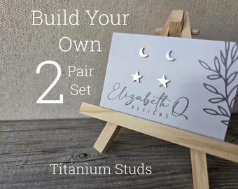 Titanium Stud Earring Set, Hypoallergenic, 2 Pair Gift Set, Minimalist Earrings, Custom Earring Set