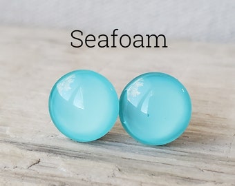 Seafoam Stud Earrings, Titanium Posts, Hypoallergenic Studs, Sensitive Ears, Three Sizes Available