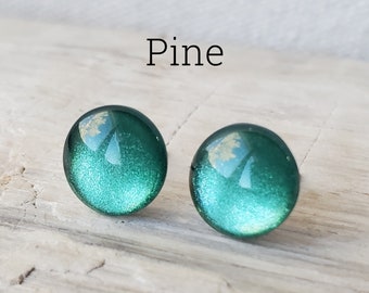 Pine Green Shimmer Earrings, Titanium Posts, Sensitive Ears, Glitter Studs, Dark Green Earrings, Hypoallergenic Studs, Forest Green