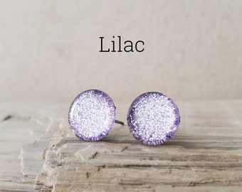 Lilac Glitter Earrings, Titanium Posts, Glitter Studs, Hypoallergenic Studs, Sensitive Ears, Pastel Lavender Earrings