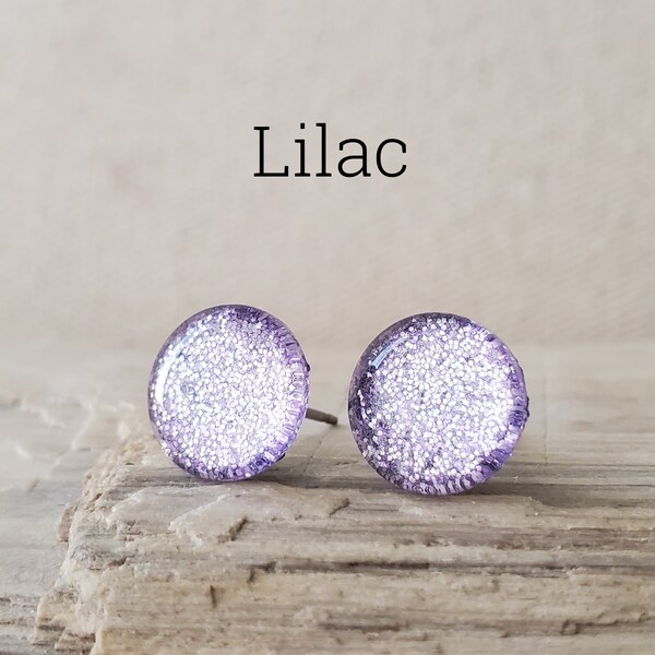 Lilac Glitter Earrings, Titanium Posts, Glitter Studs, Hypoallergenic Studs, Sensitive Ears, Pastel Lavender Earrings