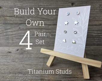 Titanium Stud Earring Set, Mix and Match, Hypoallergenic Earring Gift Set