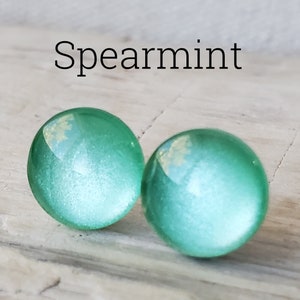 Spearmint Metallic Shimmer Earrings, Titanium Posts, Mint Green / Pale Green Metallic Studs, Hypoallergenic Studs, Sensitive Ears