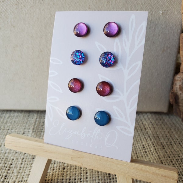 Colección Jewel Tones, Juego de pendientes de regalo, hipoalergénicos, para oídos sensibles, con postes de titanio, tonos de gemas