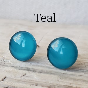 Teal Stud Earrings, Titanium Posts, Hypoallergenic Studs, Sensitive Ears, 3 Sizes Available