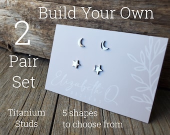 Titanium Stud Earring Set, Hypoallergenic, 2 Pair Gift Set, Minimalist Earrings, Custom Earring Set