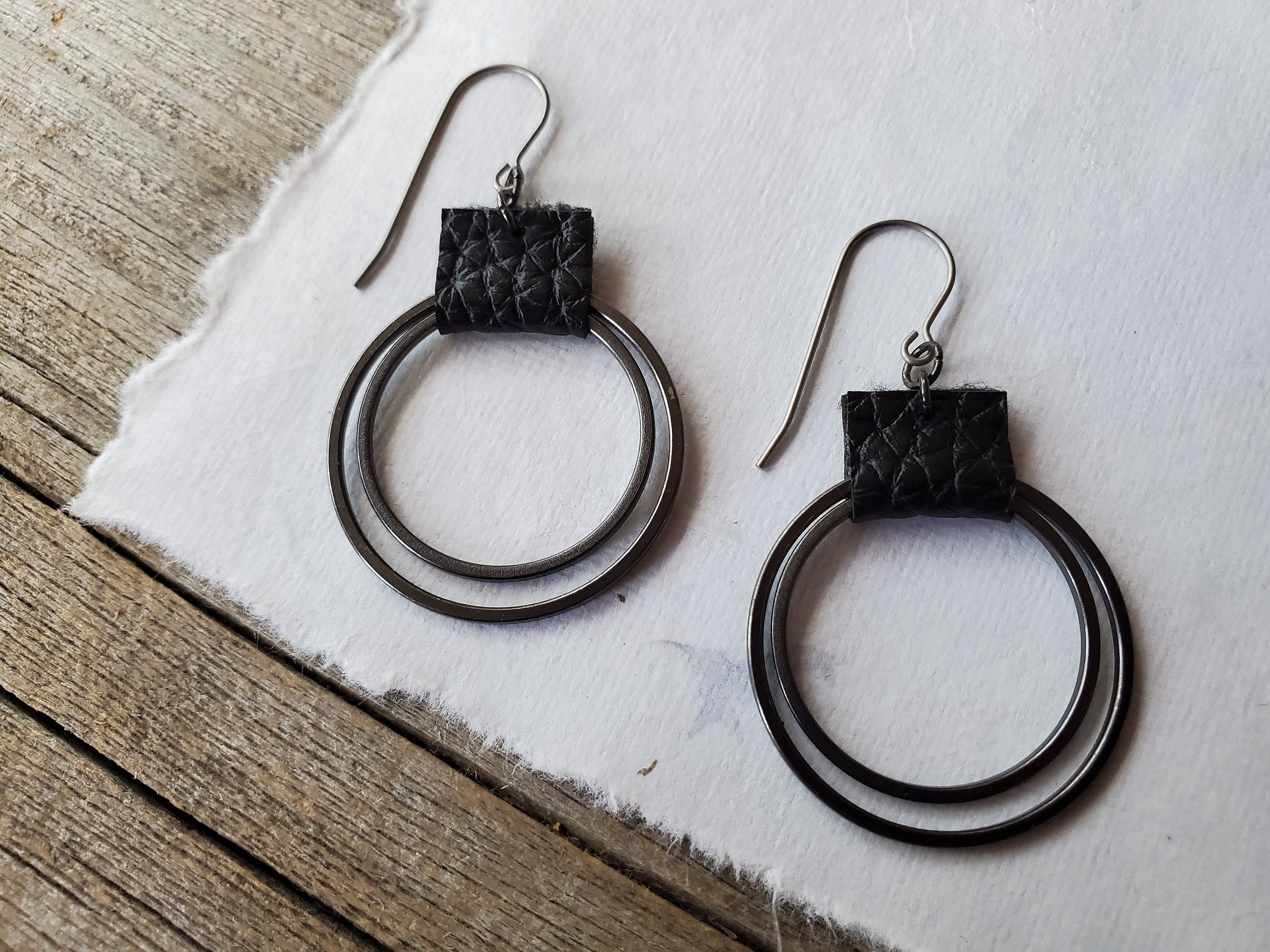 Leather and Metal Hoop Earrings Faux Leather Wrapped Hoops Etsy