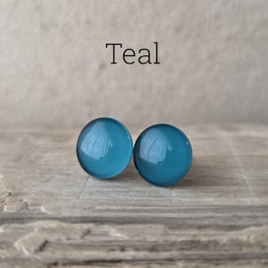Teal Stud Earrings, Titanium Posts, Hypoallergenic Studs, Sensitive Ears, 3 Sizes Available