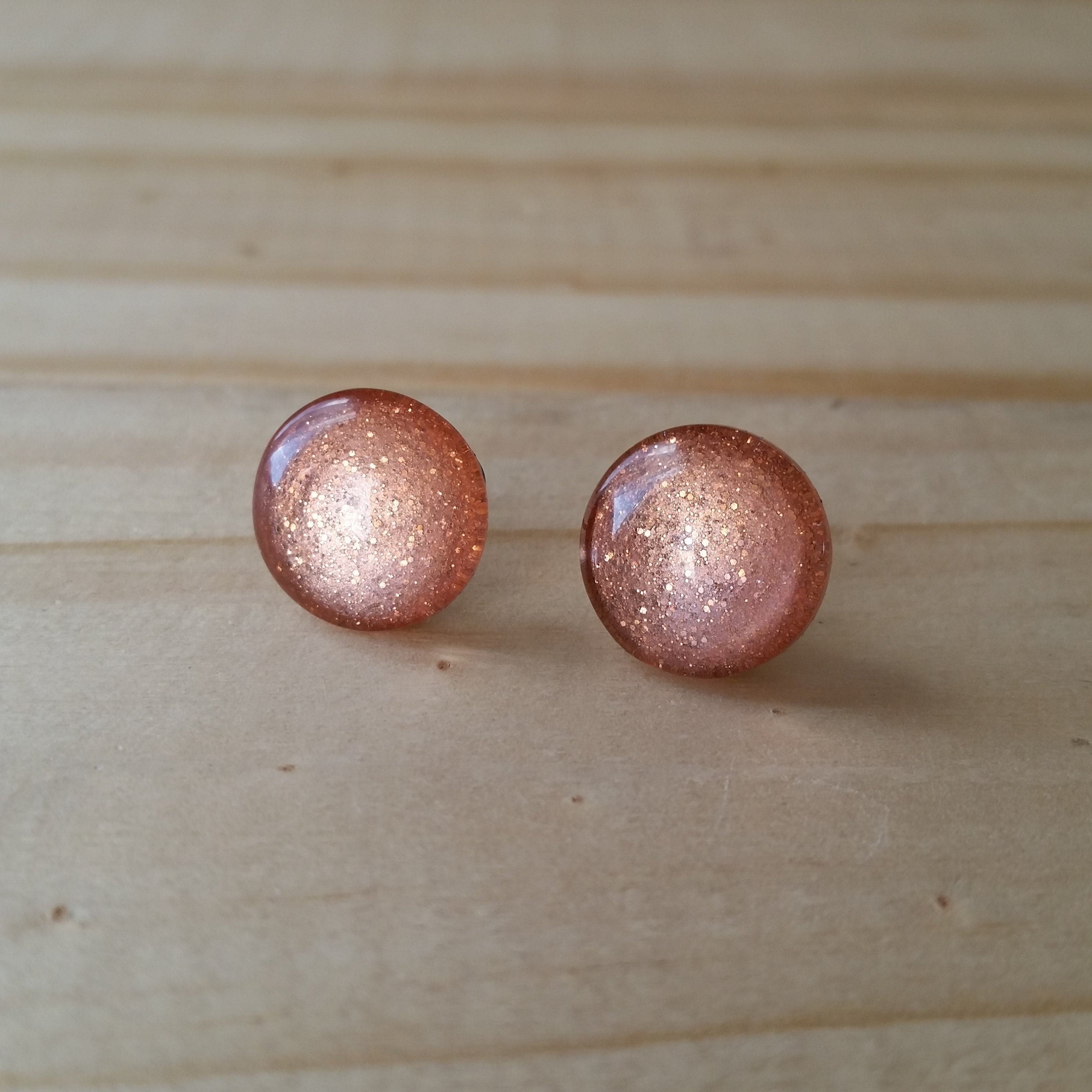 Rose Gold Glitter Earrings Titanium Posts Sensitive Ears | Etsy