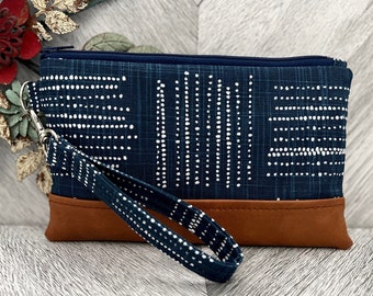 Canvas Wristlet Wallet: Vegan Leather Clutch, Smartphone Evening Bag