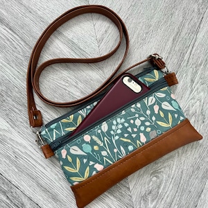 Carteira de pulso, bolsa crossbody, bolsa de pulso para iPhone, pulseira de couro vegano, bolsa crossbody, pulseira floral, pulseira de estádio