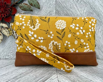 Floral Wristlet Wallet: Vegan Leather Clutch, Evening Bag