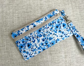 Blue Floral Wristlet Wallet: Iphone Concert Purse
