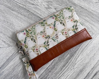 Floral Ghost Vegan Leather Wristlet Wallet: iPhone Clutch Evening Bag