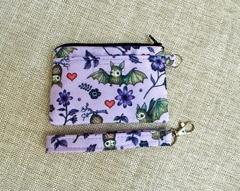 Bat ID Wristlet Wallet: Floral Coin Purse Keychain