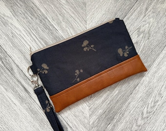 Floral Vegan Leather Wristlet Clutch: iPhone 16 Pro Max Compatible