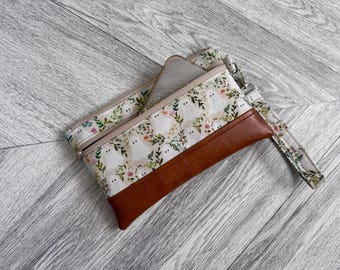 Floral Ghost Vegan Leather Wristlet Wallet: iPhone Clutch Evening Bag
