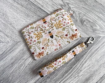 Bees & Floral ID Case: Wristlet Keychain Wallet