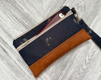 Floral Vegan Leather Wristlet Clutch: iPhone 16 Pro Max Compatible