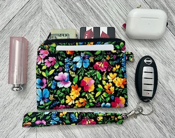 ID Wristlet Wallet, Badge Holder, Wristlet Pouch, Zippered Pouch, ID Holder, Mini Wristlet, Coin Purse, Keychain Wallet, Capsule Wardrobe