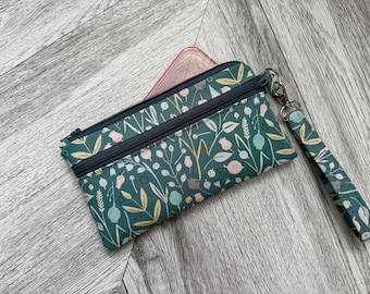 Floral Wristlet Wallet, iPhone Purse, Vegan Leather Clutch