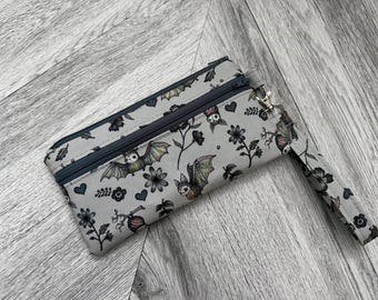 Bats Print Wristlet Wallet, Vegan Leather Clutch, iPhone Purse