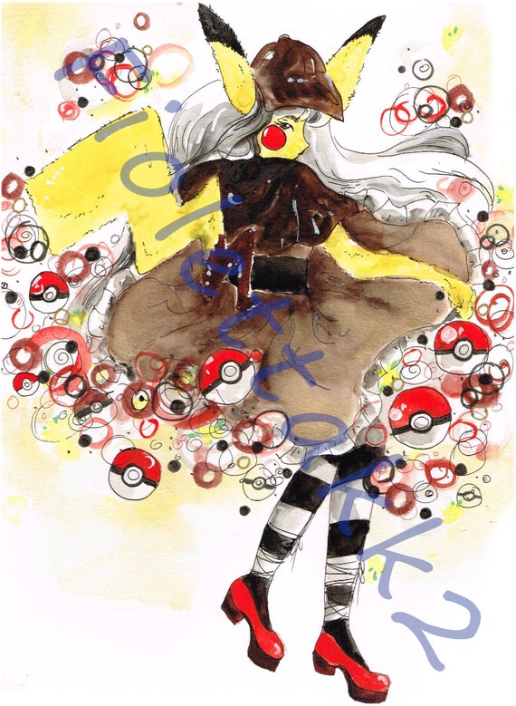 Detective Pikachu Kawaii Anime Girl Fan Art Art Poster Holographic Art Print