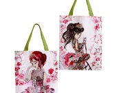 Beautiful Valentine's Day Idolized LLS Dia and Riko / Double sided Tote Bag / Watercolor Valentines Day Art Gift