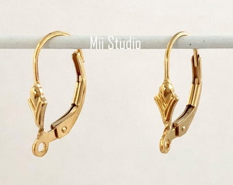 4pcs 14K Yellow Gold Filled Fleur De Lis Leverback Earring Ear Wire with Open Ring  E08g