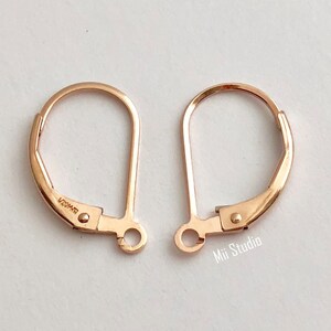 Plain 14k Rose Gold Filled Leverback Lever back Earring Ear Wire with Open Ring E48rg image 2