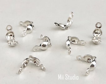 30pcs Clamshell Bead Tip Knot End Cover 925 Sterling Silver Clam Shell 2 Loops F08s