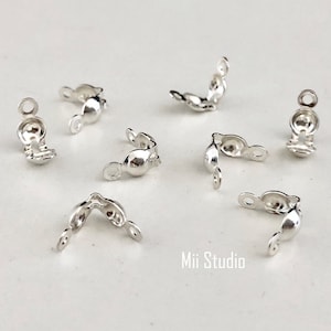 30pcs Clamshell Bead Tip Knot End Cover 925 Sterling Silver Clam Shell 2 Loops F08s