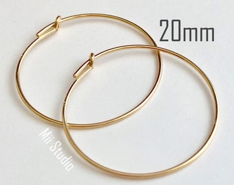 20mm  14k gold filled round beading hoop earring wire ear wire earwire E15g