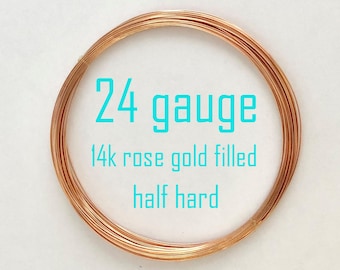 5ft 24 gauge 14k rose gold filled round beading wire bright shinny half hard w24HHrg
