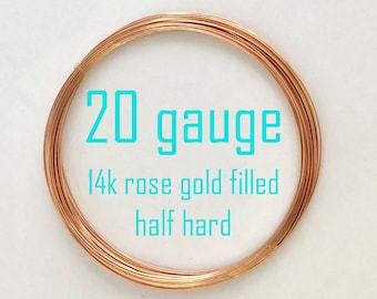 2ft 20 gauge 14k rose gold filled round beading wire bright shinny half hard w20HHrg